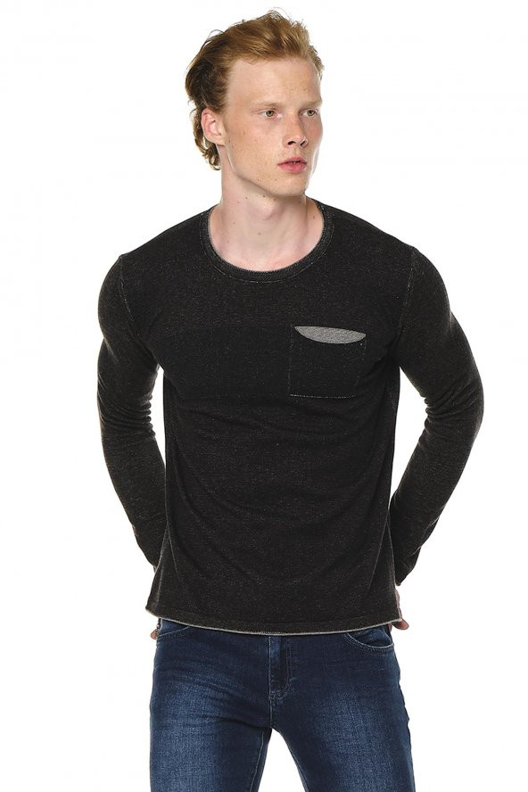 Erkek Bisiklet Yaka Cep Detaylı Pamuklu Triko Kazak - 10