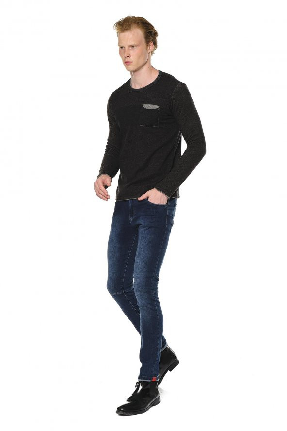 Erkek Bisiklet Yaka Cep Detaylı Pamuklu Triko Kazak - 11