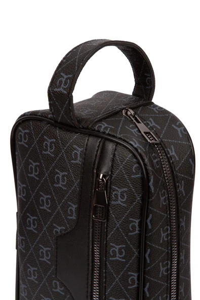 Unisex Siyah Desenli Kumaş Vegan Deri Suya Dayanıklı Elegan Portföy Stil El Çantası - 6