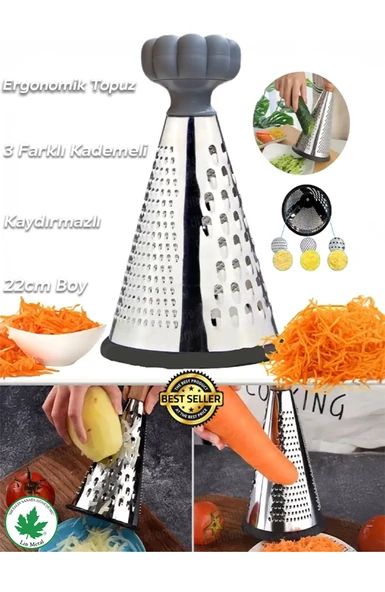 Silikon Tabanlı Lüks Konik RENDE 20 cm PLASTİK TOPUZ Kaydırmaz 3 Bıçaklı - Resim 4