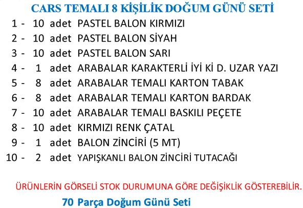 ARABALAR TEMALI 8 KİŞİLİK DOĞUM GÜNÜ SETİ - Resim 2