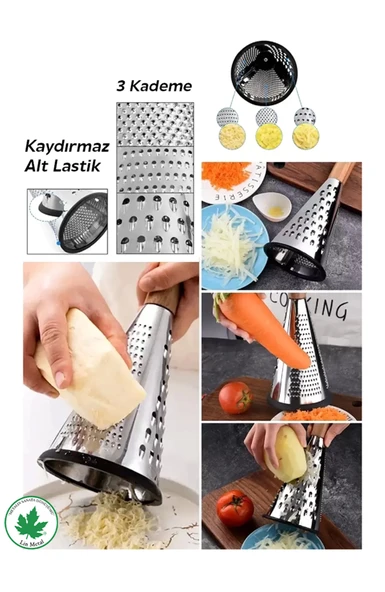 Silikon Tabanlı Lüks Konik RENDE 20 cm PLASTİK TOPUZ Kaydırmaz 3 Bıçaklı - Resim 5