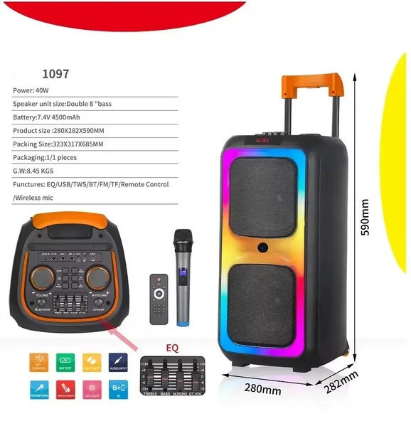 Büyük Boy Bluetooth Hoparlör Kablosuz Mikrofon Kumanda Tekerlek USB BT TF FM Destekli Party Speaker - 2