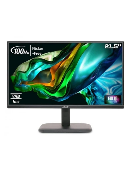 Acer 21.5" 100Hz 1Ms FHD HDMI+VGA VA Monitör UM.WE0EE.301Acer EK220QH3bi Monitör 21.5" (55cm) FHD Kenar Çerçevesiz VA 1920x1080 100HZ 1MS(VRB) 250nits 1VGA 1HDMI 100x100 Vesa FreeSync Siyah