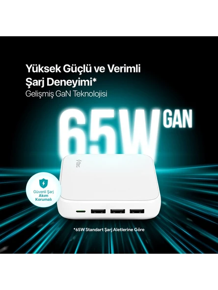 (OUTLET) Ttec SmartCharger Quattro GaN 65W PD Seyahat Hızlı Şarj Aleti Usb-C + 3 Usb-A MacBook, iPhone, akıllı telefonlar, tabletler ve daha fazlası için - 2
