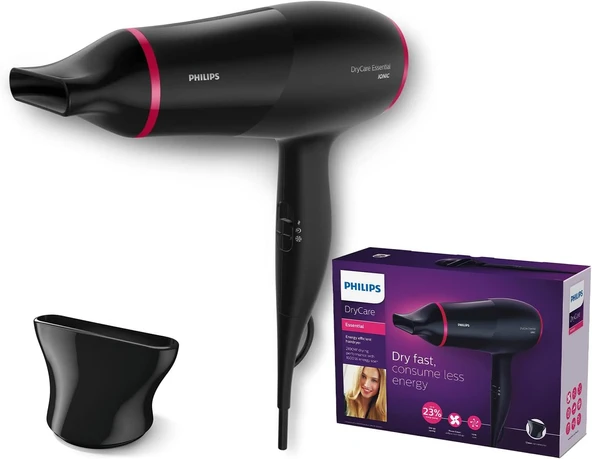 Philips BHD029/00 - Drycare Essential Enerji Tasarruflu İyonik Saç Kurutma Makinesi, Siyah
