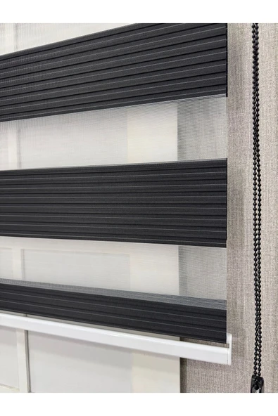 Donatti Zebra Stor Geniş Plise Güneşlik Perde Siyah - 3
