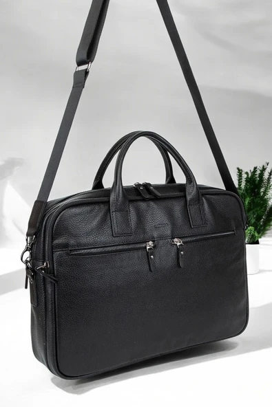 Premium Kalite Hakiki Deri Siyah 14 & 15.6 inç Laptop Evrak Çantası - 3