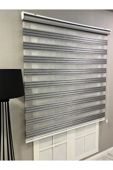 Zebra Stor Perde Dar Plise Güneşlik Antrasit Gri Çizgili - 3