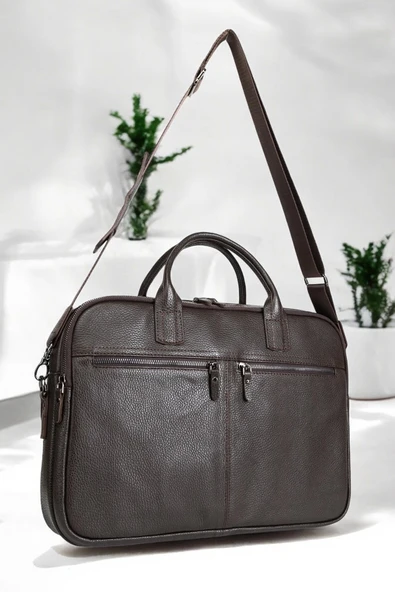 Premium Kalite Hakiki Deri Kahverengi 14 & 15.6 inç Laptop Evrak Çantası - 3