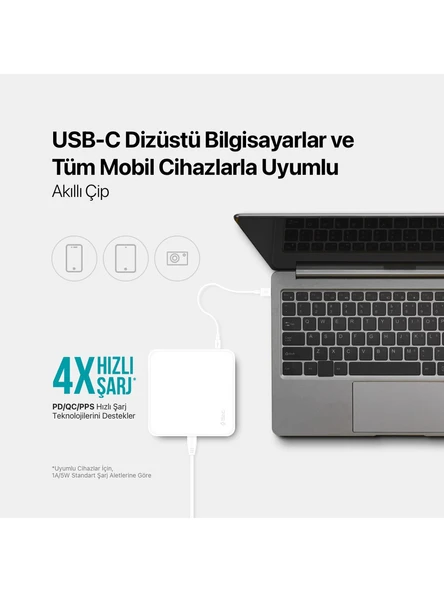 (OUTLET) Ttec SmartCharger Quattro GaN 65W PD Seyahat Hızlı Şarj Aleti Usb-C + 3 Usb-A MacBook, iPhone, akıllı telefonlar, tabletler ve daha fazlası için - 3