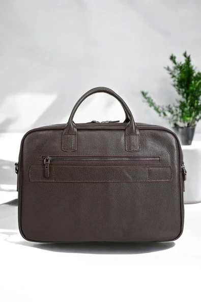 Premium Kalite Hakiki Deri Kahverengi 14 & 15.6 inç Laptop Evrak Çantası