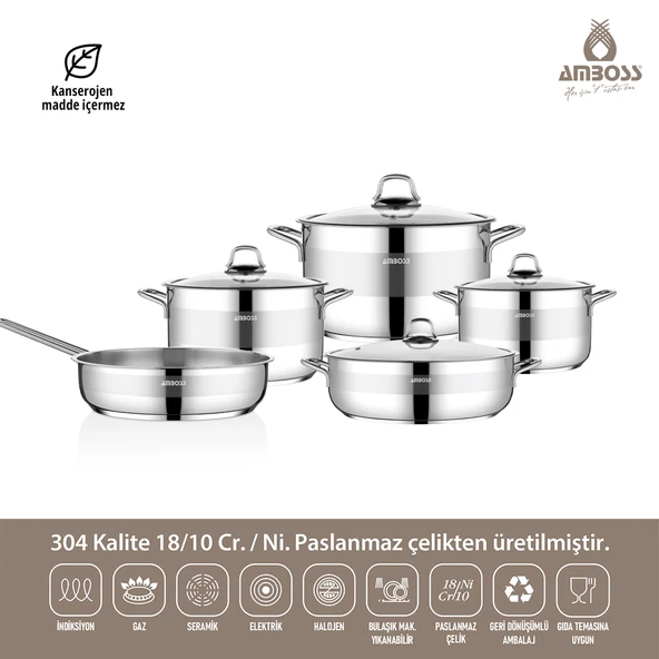 Silvana 9 Parça Tüm Ocaklara Uyumlu Paslanmaz Çelik Tencere Tava Sütlük Seti ürün görseli 1