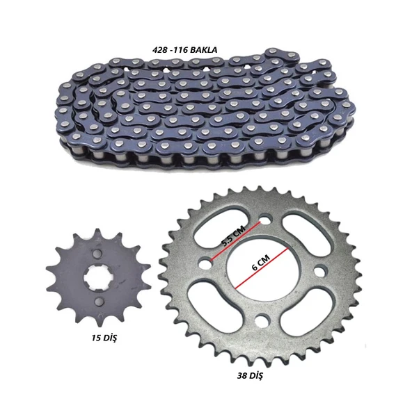 Algaride MOTORSİKLET CG125 ÖN ARKA DİŞLİ VE ZİNCİR SET - Resim 2