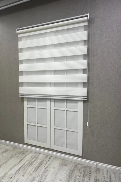 Zebra Stor Perde Geniş Plise Güneşlik Perde Beyaz - 2