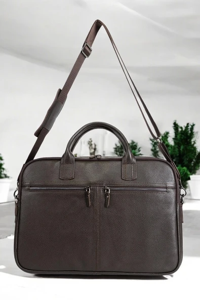 Premium Kalite Hakiki Deri Kahverengi 14 & 15.6 inç Laptop Evrak Çantası - 4