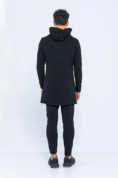 Erkek Kapüşonlu Fermuarlı Çift Cepli Kalın Uzun Hırka - 11
