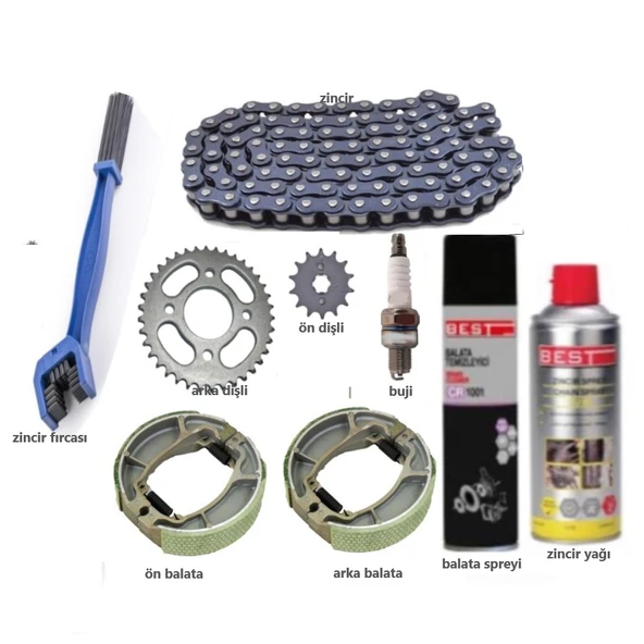 Algaride  Motorsiklet cg 100 125 Zincir Yağ Set Balata Buji Bakım Set Mondial Asya Arora Cg 125 Modeller Bakım Seti - 4