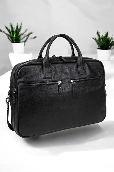 Premium Kalite Hakiki Deri Siyah 14 & 15.6 inç Laptop Evrak Çantası - 2