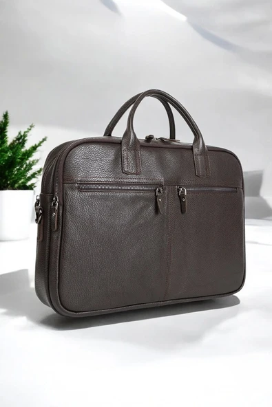 Premium Kalite Hakiki Deri Kahverengi 14 & 15.6 inç Laptop Evrak Çantası - 5
