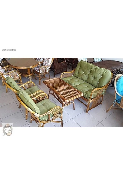 Gardenya Mobilya Bambu Minderi , Salıncak, Bambu Bahçe Mobilyaları 3'lü Takım Minder Renk Yeşil