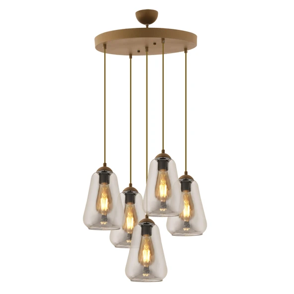 Apliqa Rita 5'li Yuvarlak Eskitme Füme Camlı Modern Salon Sarkıt Avize ürün görseli