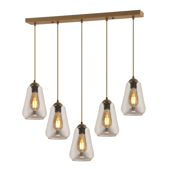 Apliqa Rita 5'li Sıralı Eskitme Füme Camlı Modern Salon Sarkıt Avize - Resim 2