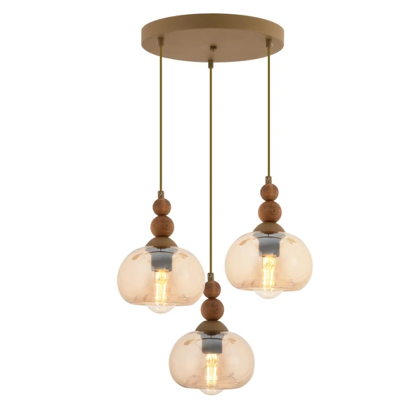 Apliqa Vinta 3'lü Yuvarlak Eskitme Ahşap Detaylı Bohem Salon Sarkıt Avize ürün görseli