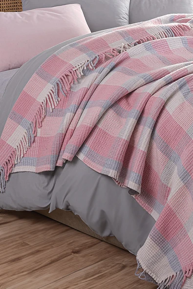 Upstyle Battaniye Pamuklu Çift Kişilik Warm Soft Pudra - 3