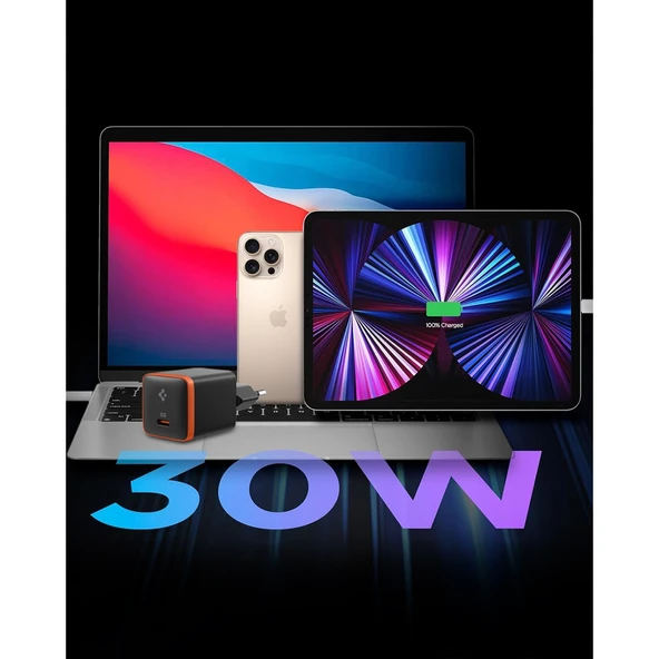 Spigen 30W USB-C Mini Adaptör - Samsung PPS Destekli Hızlı Şarj Aleti iPhone & Android & iPad & MacBook Type-C EE301 Black - 10