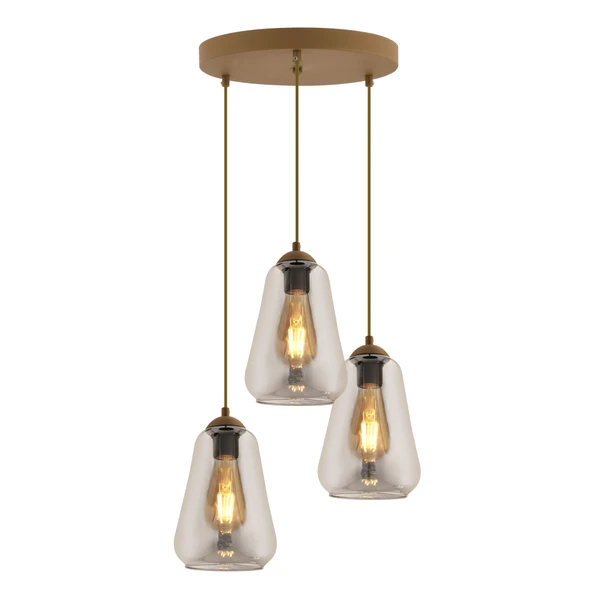 Apliqa Rita 3'lü Yuvarlak Eskitme Füme Camlı Modern Salon Sarkıt Avize ürün görseli