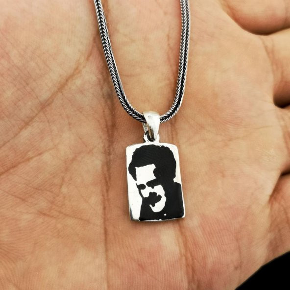 Nazım Hikmet Ran Siületli Kalın Zincirli 925 Ayar Gümüş Kolye 60 CM - 3