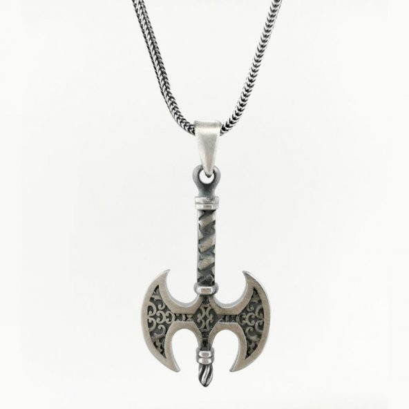 Çift Taraflı Balta Tasarımlı 925 Ayar Gümüş Kolye Ucu - 2