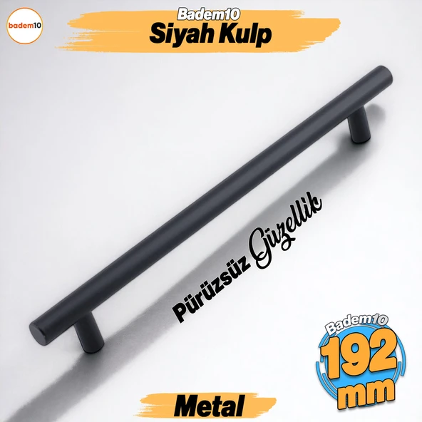 Rosemary Mat Siyah Metal Kulp 192 mm 19.2 Cm Mobilya Mutfak Çekmece Dolap Dolabı Kulpu Kulbu Kulplar