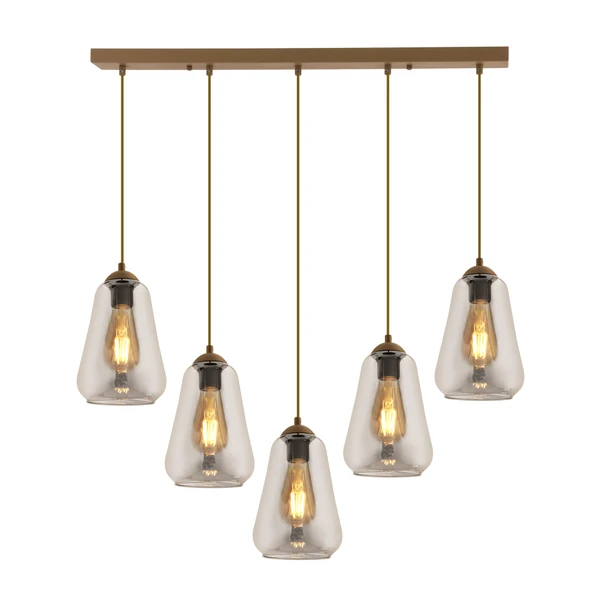 Apliqa Rita 5'li Sıralı Eskitme Füme Camlı Modern Salon Sarkıt Avize ürün görseli