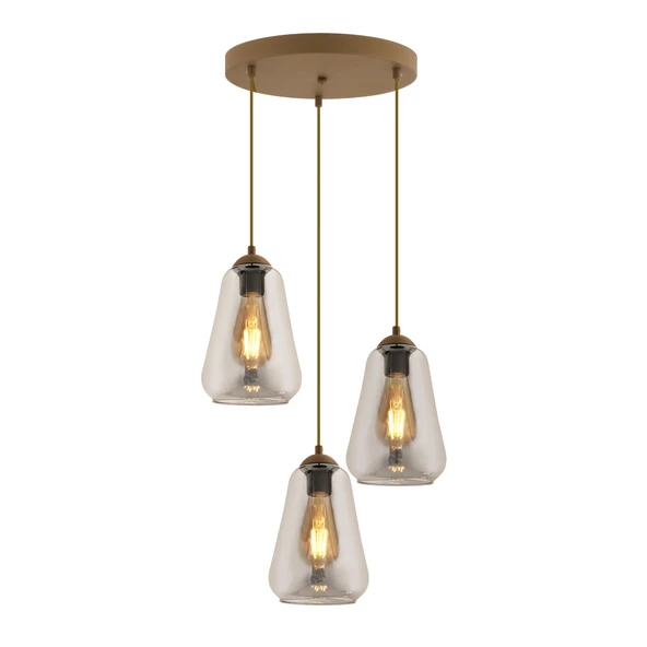 Apliqa Rita 3'lü Yuvarlak Eskitme Füme Camlı Modern Salon Sarkıt Avize - Resim 2