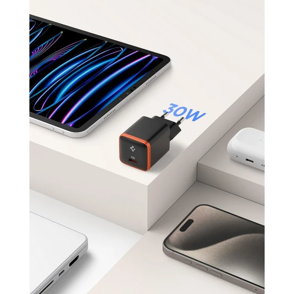 Spigen 30W USB-C Mini Adaptör - Samsung PPS Destekli Hızlı Şarj Aleti iPhone & Android & iPad & MacBook Type-C EE301 Black - 5