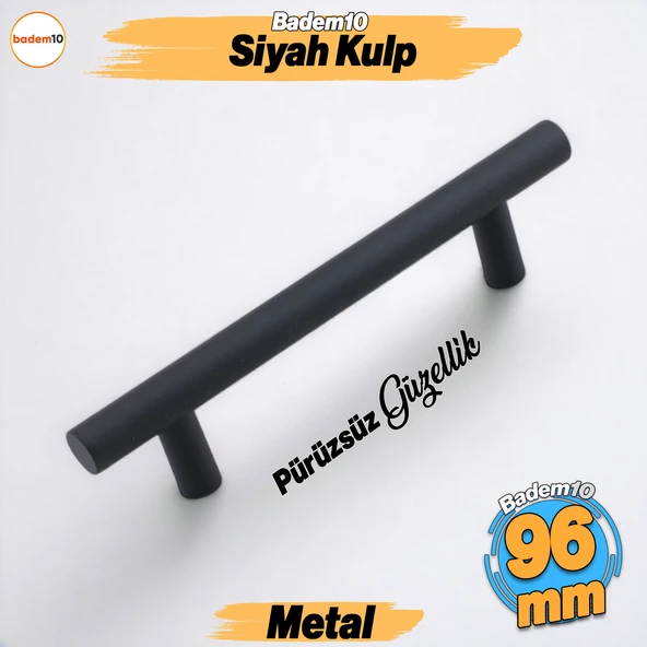 Rosemary Mat Siyah Metal Kulp 96 mm 9.6 Cm Mobilya Mutfak Çekmece Dolap Dolabı Kulpu Kulbu Kulplar