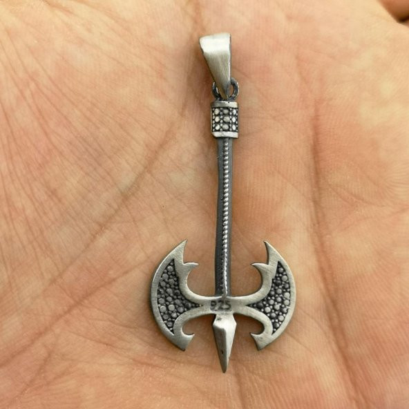 Özel Balta Tasarımlı Kalın Zincirli 925 Ayar Gümüş Kolye - Resim 5