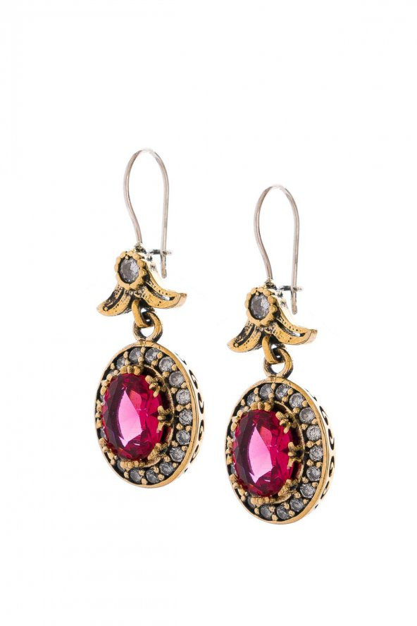 Gümüş Kırmızı Lal Taşlı Üçlü Otantik Bayan Set Takı - 3