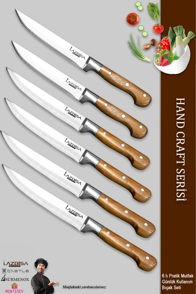 LAZBİSA Hand Craft Mutfak Bıçak Seti Et Ekmek Sebze Meyve Bıçağı 6 Lı Set Günlük Kullanım ( Mtf-001 )