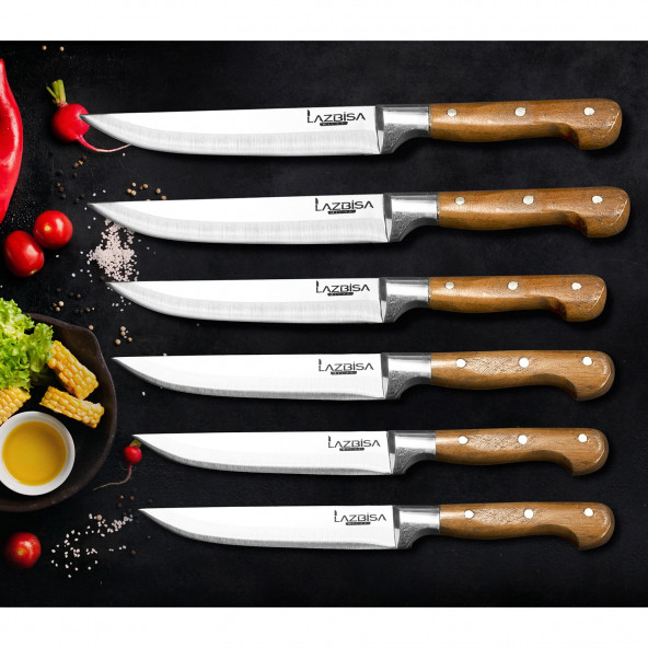 LAZBİSA Mutfak Bıçak Seti Et Meyve Sebze Ekmek Bıçağı 6 lı Set ( 1-2-3 )