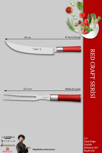 LAZBİSA Red Craft Serisi Mutfak Şef Bıçak Seti Et Tavuk Balık Bıçağı Günlük Kullanım (MFT-127) - 2