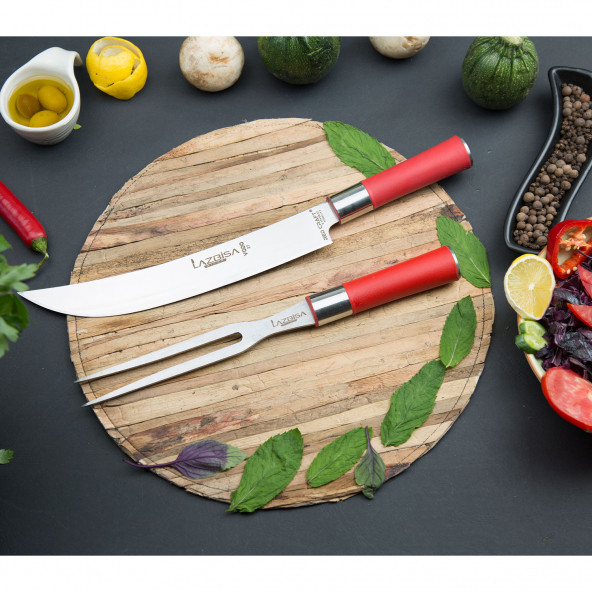 LAZBİSA Mutfak Bıçak Seti Et Kıyma Balık Sebze Meyve Şef Bıçak Vodo Uzun Çatal 2Li Set