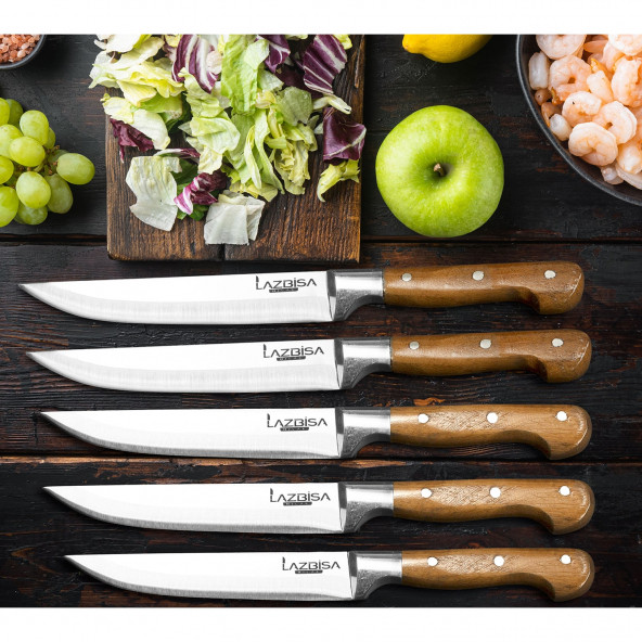 LAZBİSA Mutfak Bıçak Seti Et Meyve Sebze Ekmek Bıçağı 5 Li Set ( 1-2-2-3-3 )