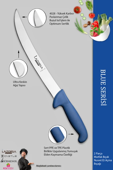 LAZBİSA Blue Serisi Mutfak Bıçak Seti Et Balık Tavuk Açma Bıçağı 2 Li Set ( Mft-896) - 3