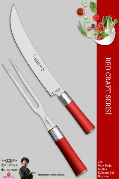 LAZBİSA Red Craft Serisi Mutfak Şef Bıçak Seti Et Tavuk Balık Bıçağı Günlük Kullanım (MFT-127)
