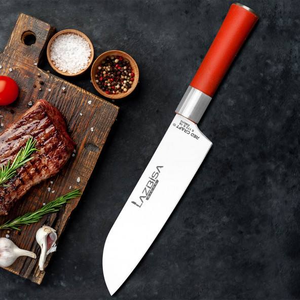 LAZBİSA Mutfak Bıçak Seti Et Kemik Sebze Ekmek Meyve Şef Bıçağı ( Santaku ) Red Craft Serisi