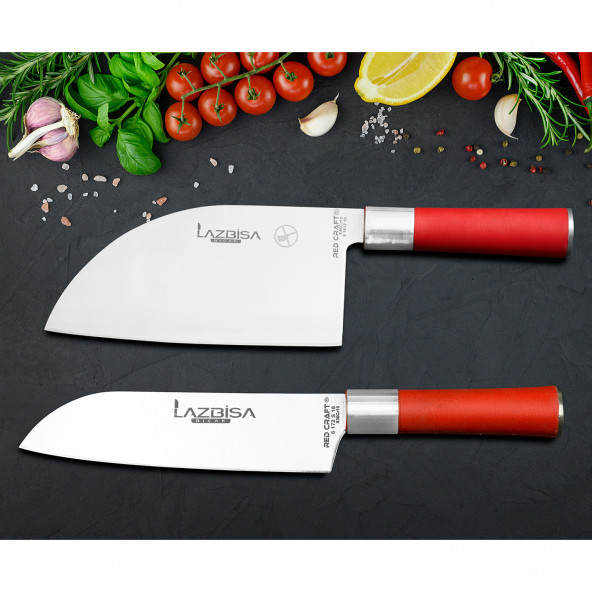 LAZBİSA Mutfak Bıçak Seti Et Kıyma Sebze Meyve Şef Bıçak Almazan Santaku 2Li Set