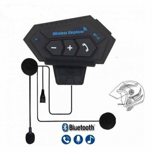 Intercom BT12 Bluetooth Motosiklet Kask Kulaklığı